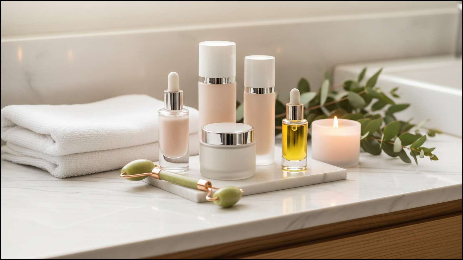 Luxury skincare or beauty set arranged neatly.