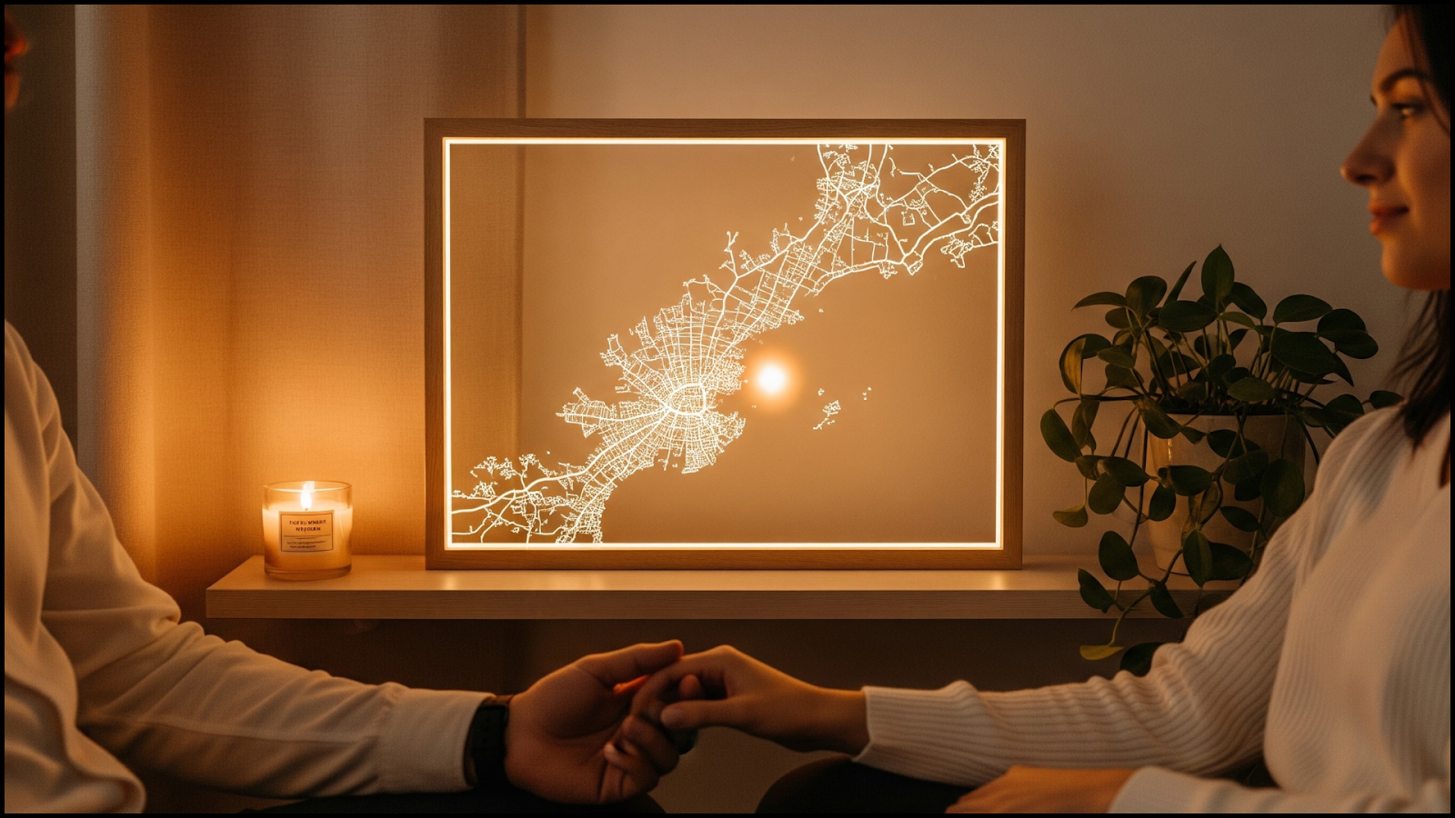 Illuminated map showing a couple’s special location